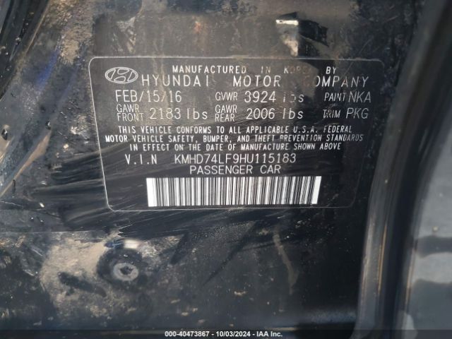 Photo 8 VIN: KMHD74LF9HU115183 - HYUNDAI ELANTRA 