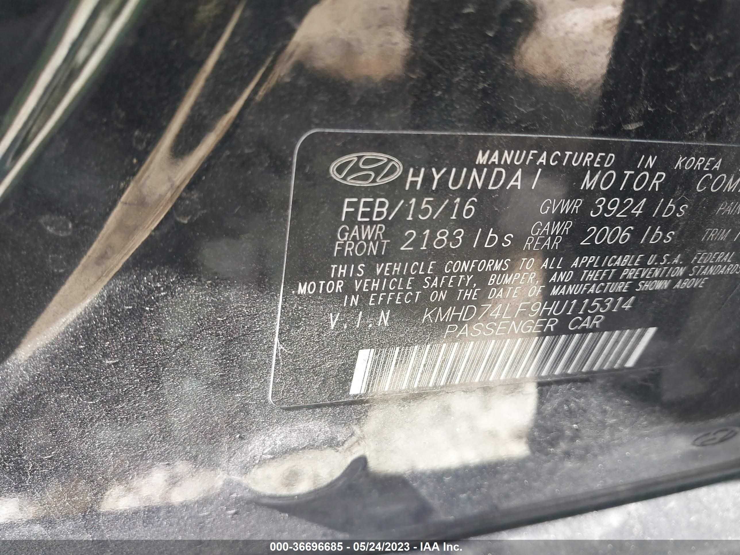 Photo 8 VIN: KMHD74LF9HU115314 - HYUNDAI ELANTRA 