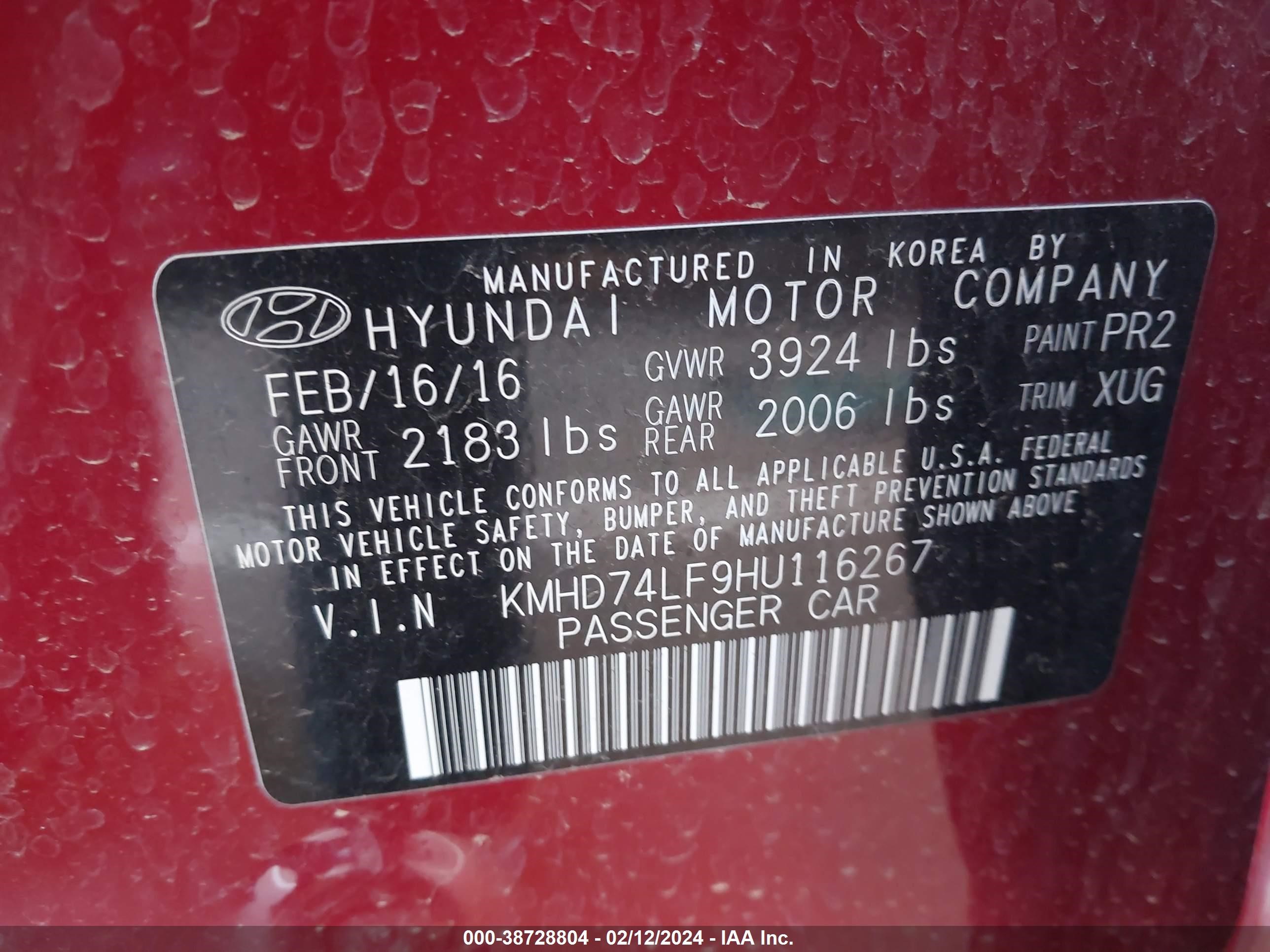 Photo 7 VIN: KMHD74LF9HU116267 - HYUNDAI ELANTRA 