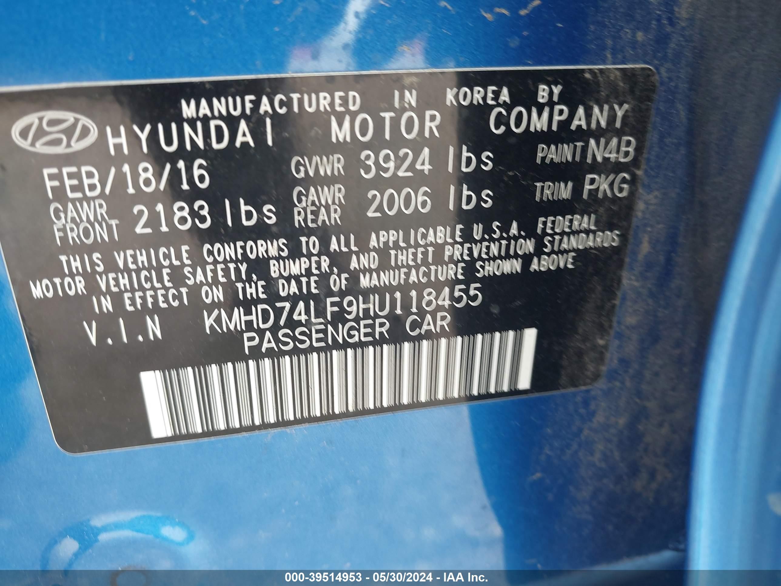 Photo 8 VIN: KMHD74LF9HU118455 - HYUNDAI ELANTRA 