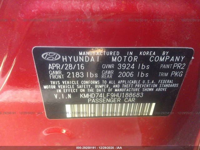 Photo 8 VIN: KMHD74LF9HU188683 - HYUNDAI ELANTRA 