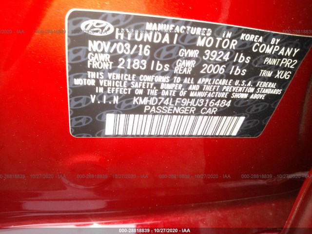 Photo 8 VIN: KMHD74LF9HU316484 - HYUNDAI ELANTRA 