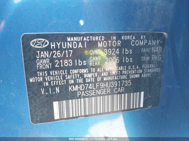 Photo 8 VIN: KMHD74LF9HU391735 - HYUNDAI ELANTRA 