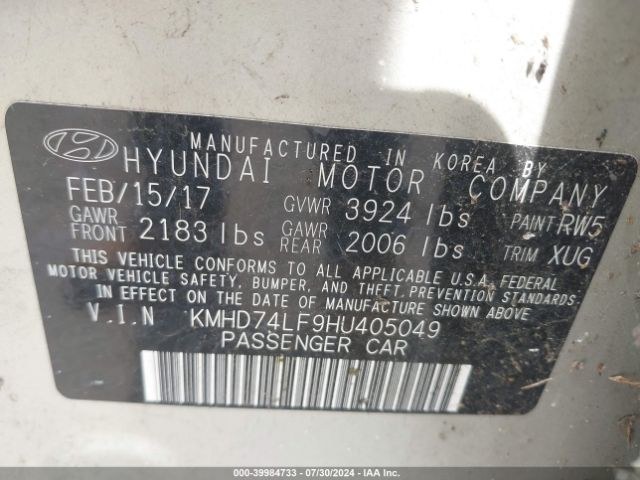 Photo 8 VIN: KMHD74LF9HU405049 - HYUNDAI ELANTRA 