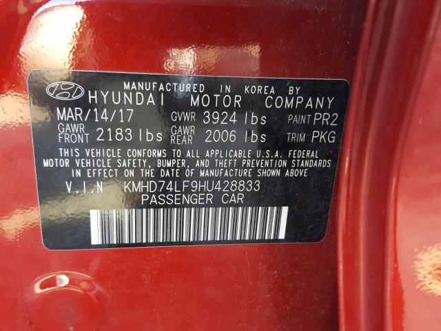 Photo 9 VIN: KMHD74LF9HU428833 - HYUNDAI ELANTRA SE 