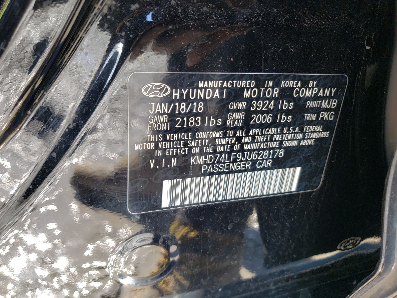 Photo 9 VIN: KMHD74LF9JU628178 - HYUNDAI ELANTRA SE 