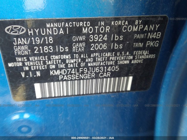 Photo 8 VIN: KMHD74LF9JU631405 - HYUNDAI ELANTRA 