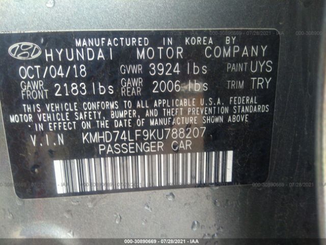 Photo 8 VIN: KMHD74LF9KU788207 - HYUNDAI ELANTRA 