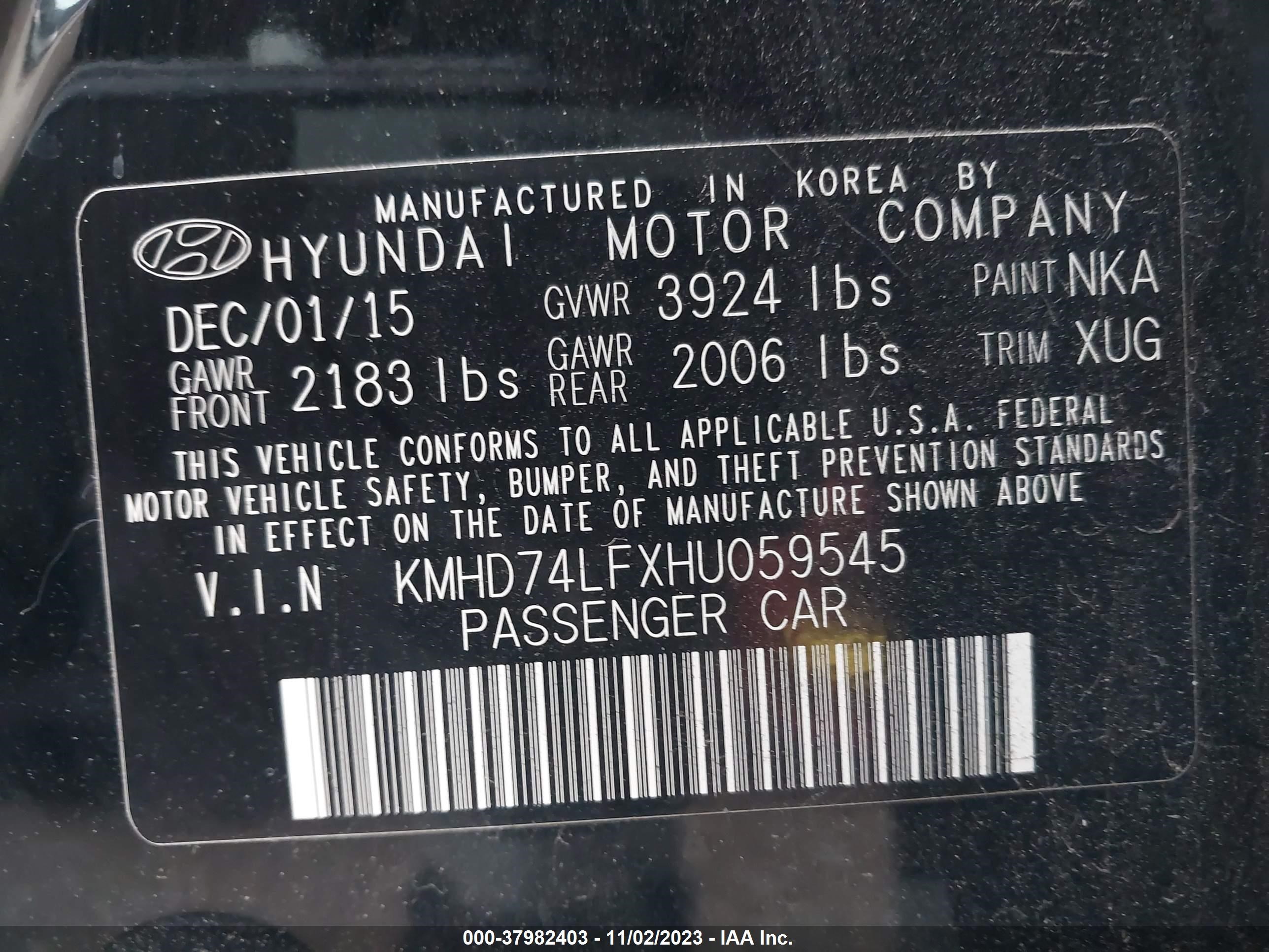 Photo 8 VIN: KMHD74LFXHU059545 - HYUNDAI ELANTRA 