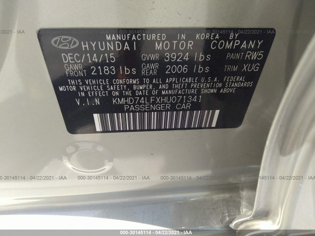 Photo 8 VIN: KMHD74LFXHU071341 - HYUNDAI ELANTRA 