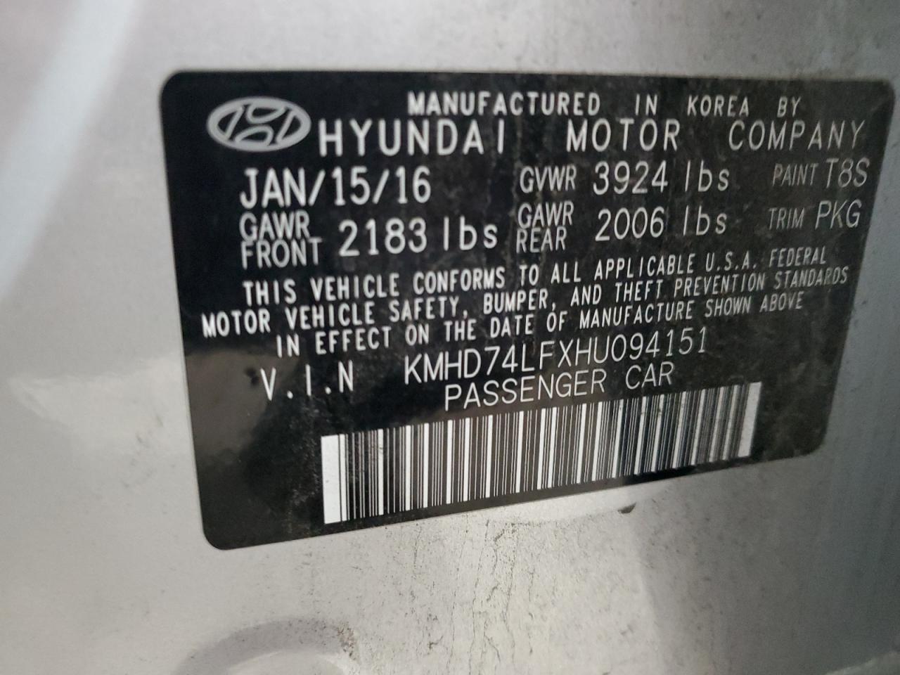 Photo 12 VIN: KMHD74LFXHU094151 - HYUNDAI ELANTRA 