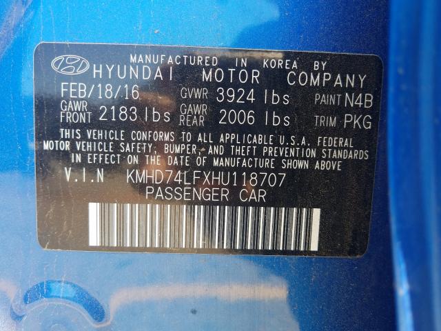 Photo 9 VIN: KMHD74LFXHU118707 - HYUNDAI ELANTRA SE 