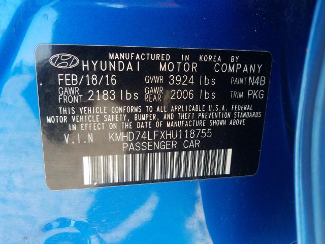 Photo 9 VIN: KMHD74LFXHU118755 - HYUNDAI ELANTRA SE 