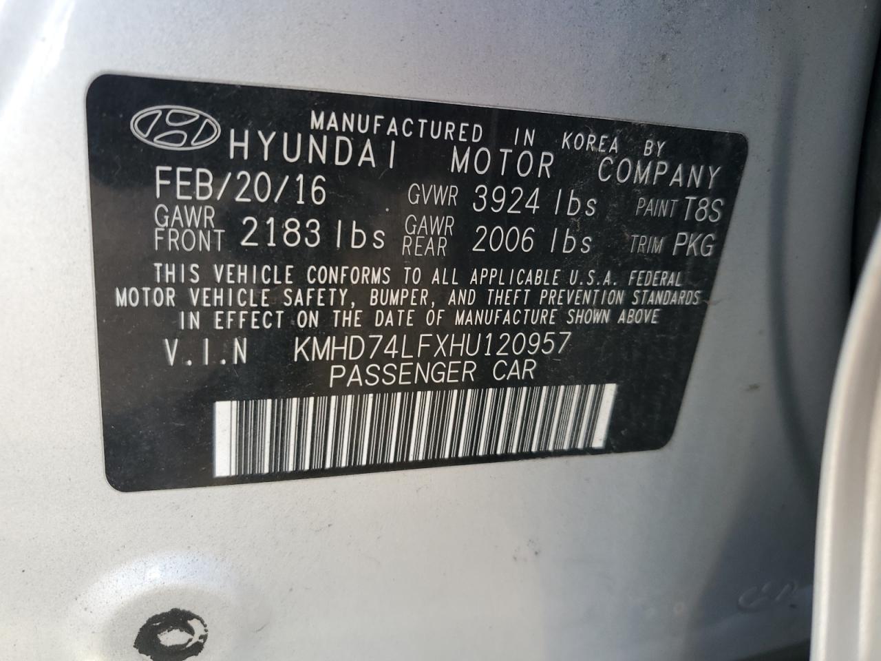 Photo 11 VIN: KMHD74LFXHU120957 - HYUNDAI ELANTRA 