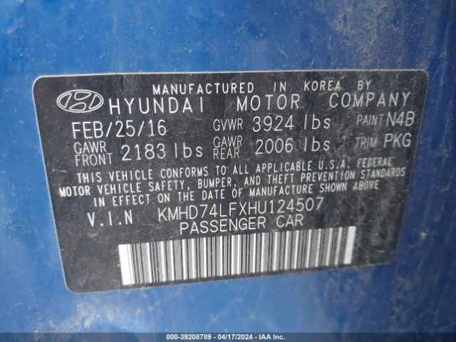 Photo 8 VIN: KMHD74LFXHU124507 - HYUNDAI ELANTRA 