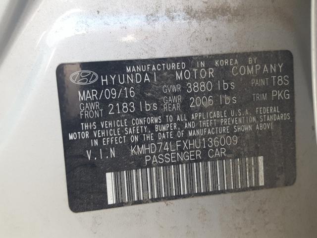 Photo 9 VIN: KMHD74LFXHU136009 - HYUNDAI ELANTRA SE 