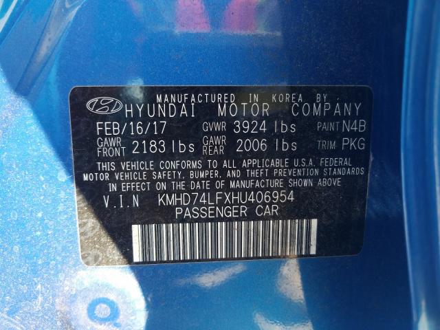 Photo 9 VIN: KMHD74LFXHU406954 - HYUNDAI ELANTRA SE 