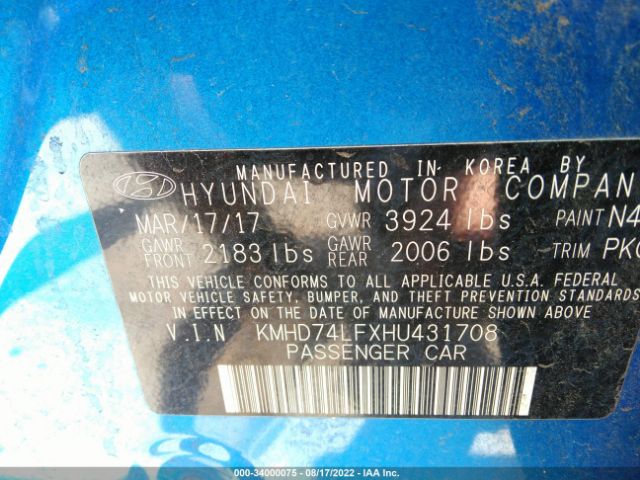 Photo 8 VIN: KMHD74LFXHU431708 - HYUNDAI ELANTRA 