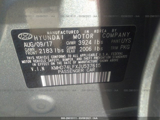 Photo 8 VIN: KMHD74LFXJU537615 - HYUNDAI ELANTRA 