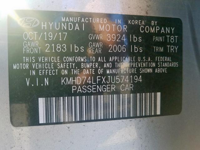 Photo 9 VIN: KMHD74LFXJU574194 - HYUNDAI ELANTRA 