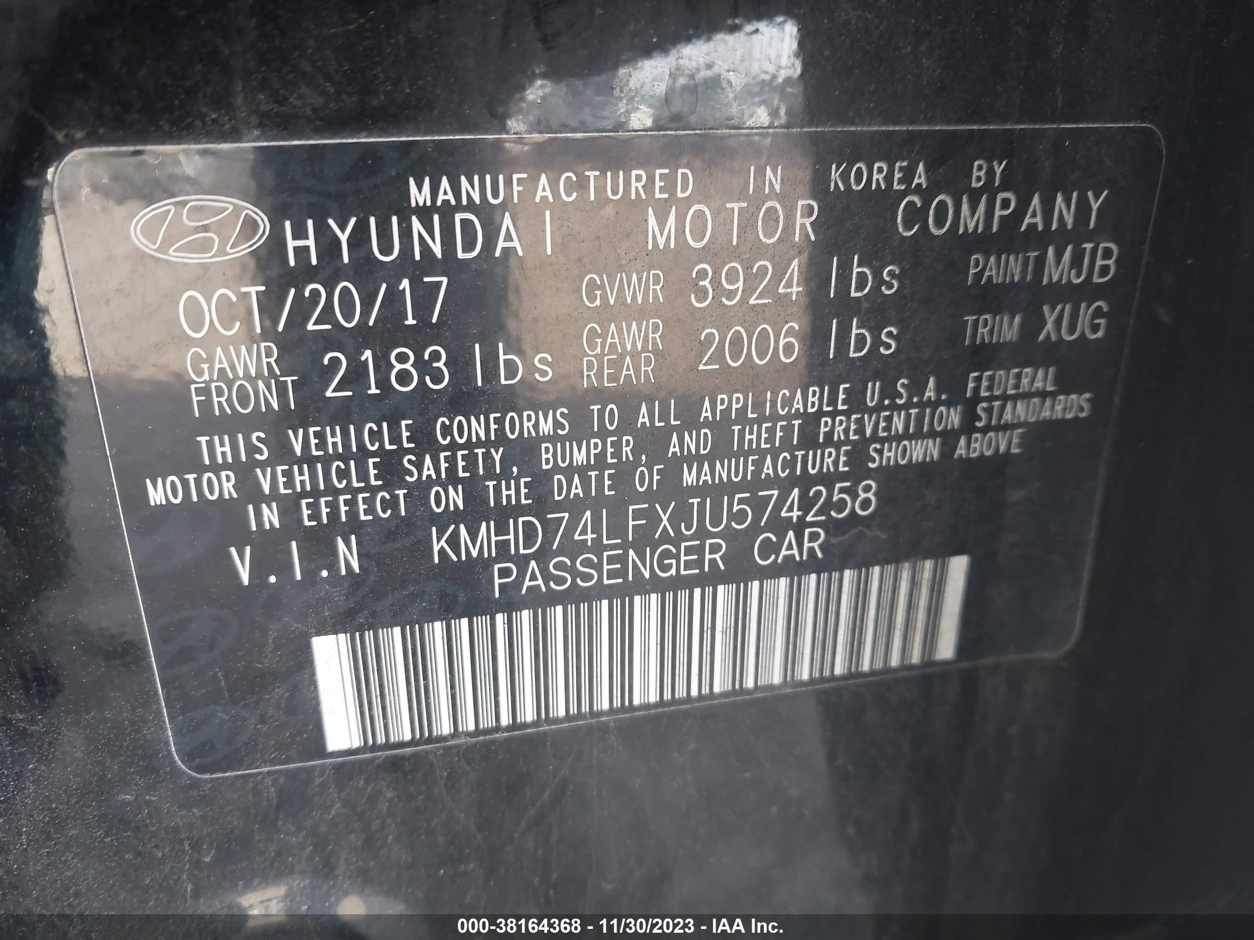 Photo 8 VIN: KMHD74LFXJU574258 - HYUNDAI ELANTRA 