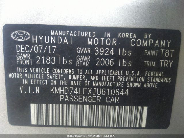 Photo 8 VIN: KMHD74LFXJU610644 - HYUNDAI ELANTRA 