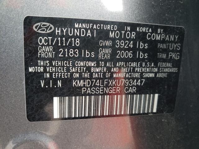 Photo 9 VIN: KMHD74LFXKU793447 - HYUNDAI ELANTRA SE 