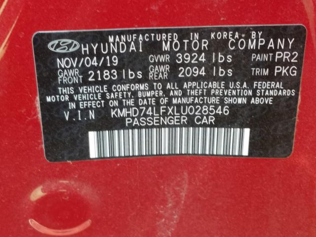 Photo 9 VIN: KMHD74LFXLU028546 - HYUNDAI ELANTRA SE 