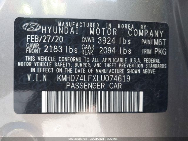 Photo 8 VIN: KMHD74LFXLU074619 - HYUNDAI ELANTRA 