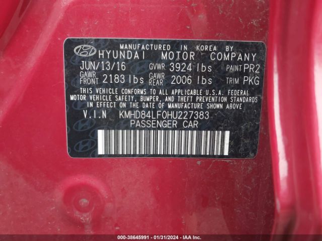 Photo 8 VIN: KMHD84LF0HU227383 - HYUNDAI ELANTRA 