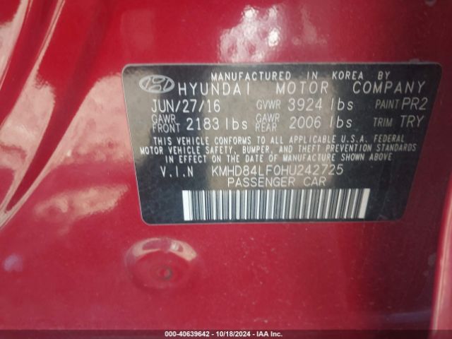 Photo 8 VIN: KMHD84LF0HU242725 - HYUNDAI ELANTRA 