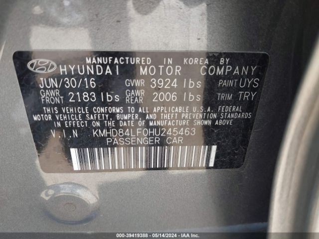 Photo 8 VIN: KMHD84LF0HU245463 - HYUNDAI ELANTRA 