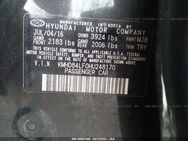 Photo 8 VIN: KMHD84LF0HU248170 - HYUNDAI ELANTRA 