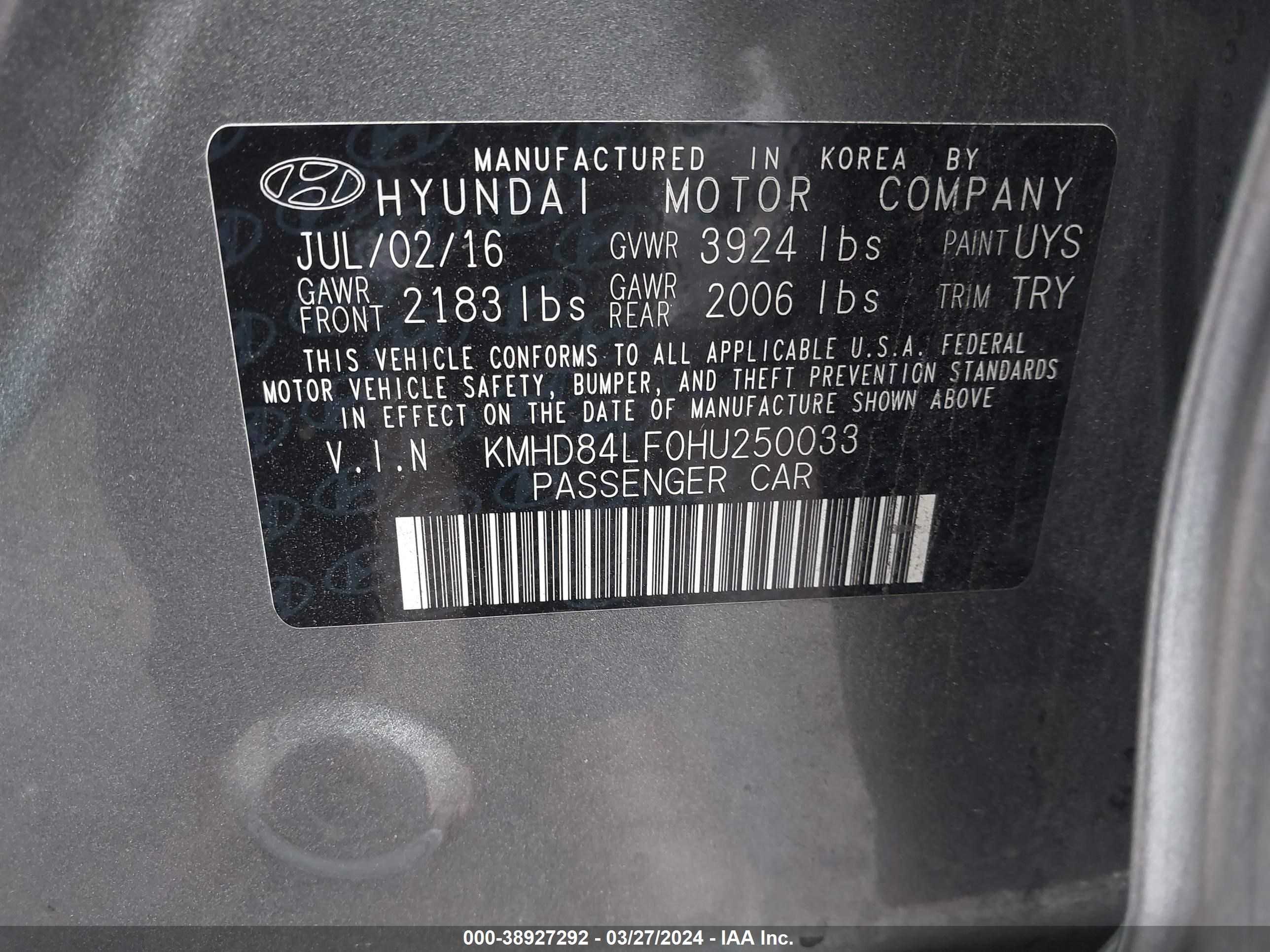 Photo 8 VIN: KMHD84LF0HU250033 - HYUNDAI ELANTRA 