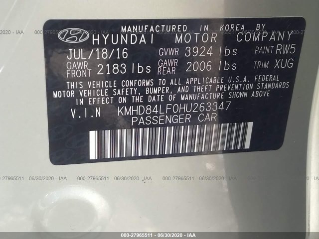 Photo 8 VIN: KMHD84LF0HU263347 - HYUNDAI ELANTRA 