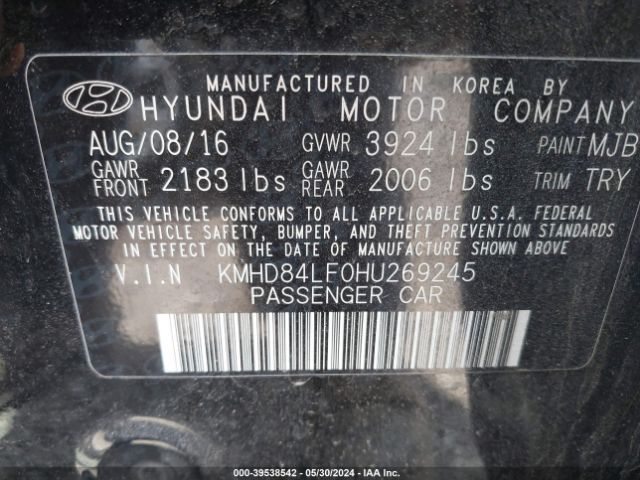 Photo 8 VIN: KMHD84LF0HU269245 - HYUNDAI ELANTRA 