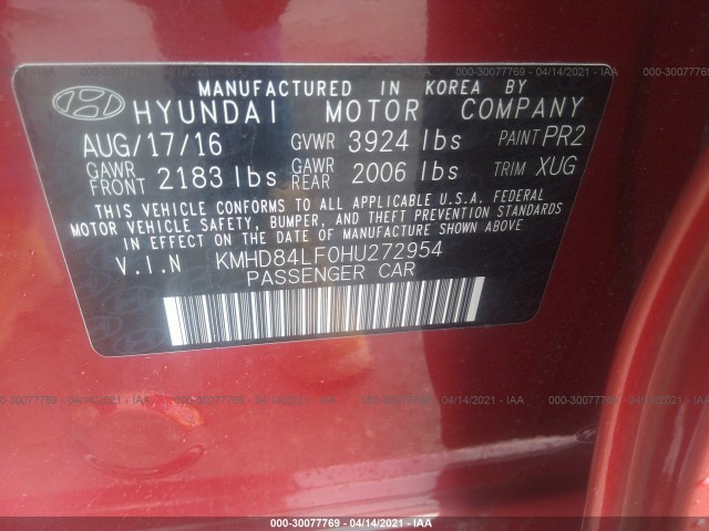 Photo 8 VIN: KMHD84LF0HU272954 - HYUNDAI ELANTRA 