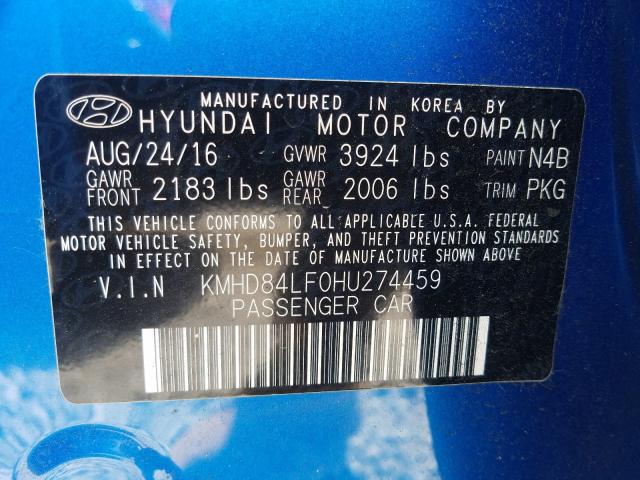 Photo 9 VIN: KMHD84LF0HU274459 - HYUNDAI ELANTRA SE 