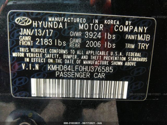 Photo 8 VIN: KMHD84LF0HU376585 - HYUNDAI ELANTRA 