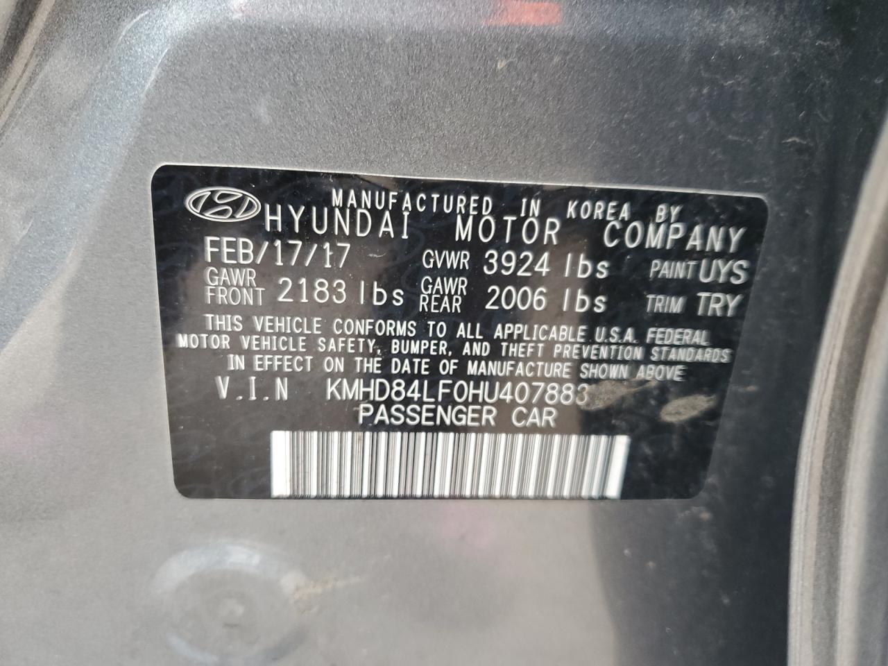 Photo 11 VIN: KMHD84LF0HU407883 - HYUNDAI ELANTRA 