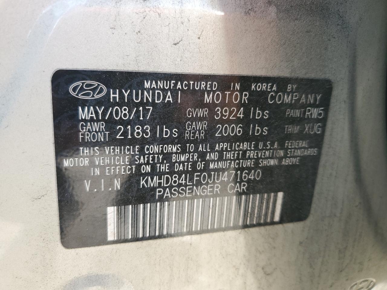 Photo 11 VIN: KMHD84LF0JU471640 - HYUNDAI ELANTRA 