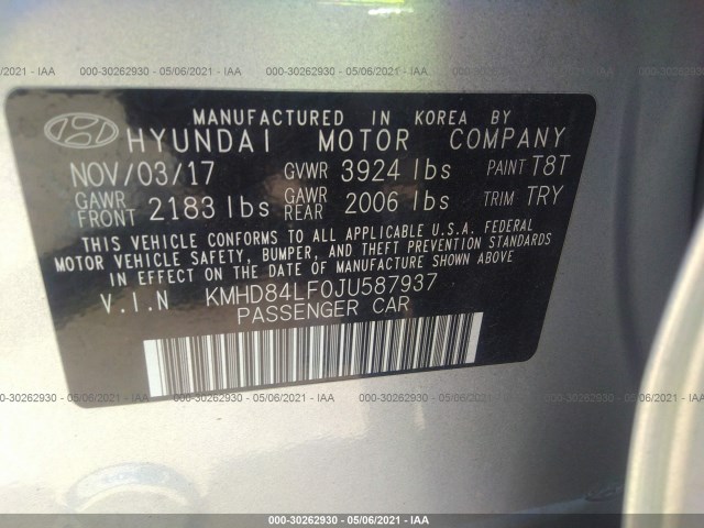 Photo 8 VIN: KMHD84LF0JU587937 - HYUNDAI ELANTRA 