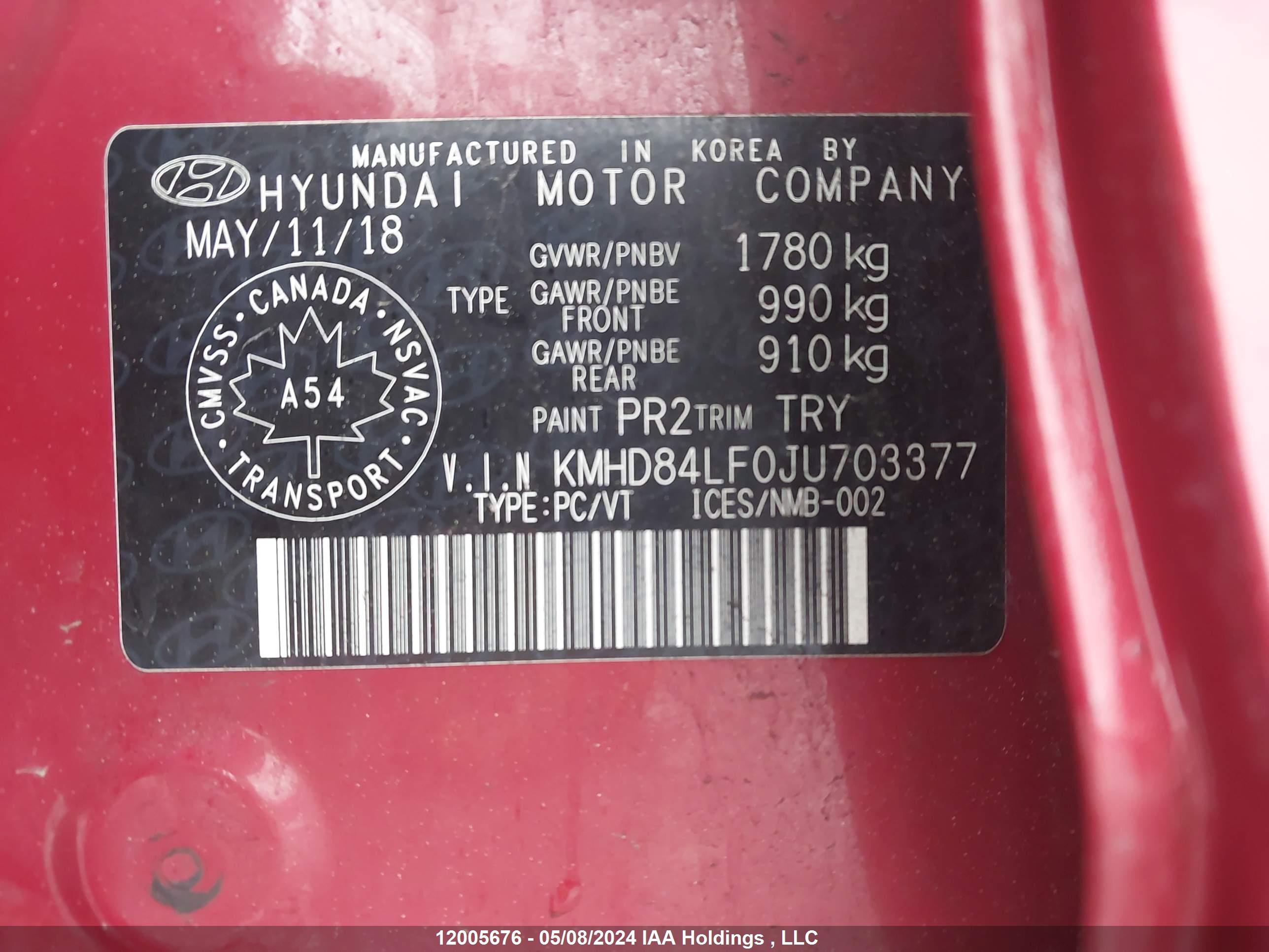 Photo 8 VIN: KMHD84LF0JU703377 - HYUNDAI ELANTRA 