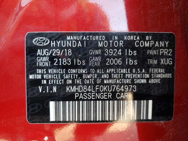 Photo 9 VIN: KMHD84LF0KU764973 - HYUNDAI ELANTRA SE 