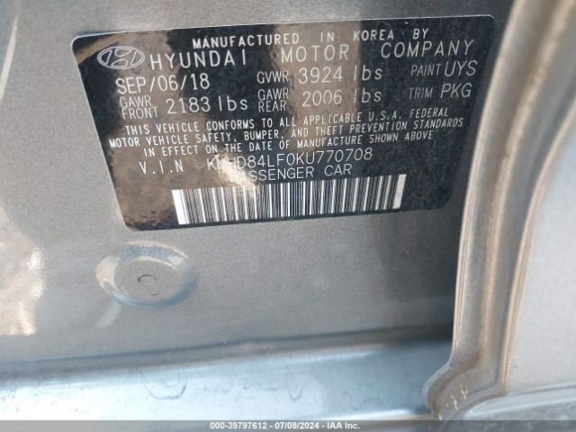 Photo 8 VIN: KMHD84LF0KU770708 - HYUNDAI ELANTRA 