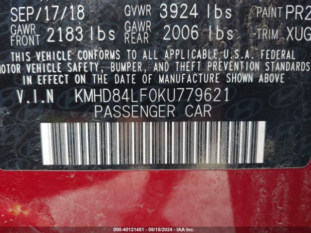 Photo 8 VIN: KMHD84LF0KU779621 - HYUNDAI ELANTRA 