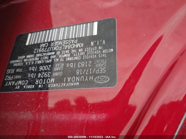 Photo 8 VIN: KMHD84LF0KU779912 - HYUNDAI ELANTRA 