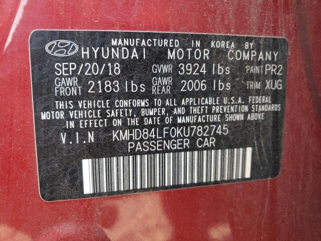 Photo 9 VIN: KMHD84LF0KU782745 - HYUNDAI ELANTRA SE 