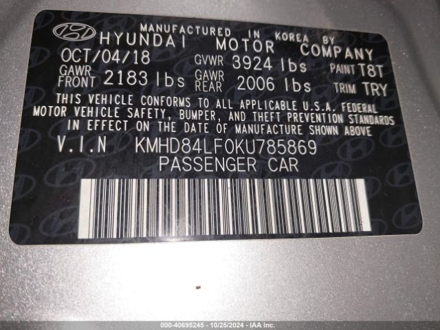 Photo 8 VIN: KMHD84LF0KU785869 - HYUNDAI ELANTRA 