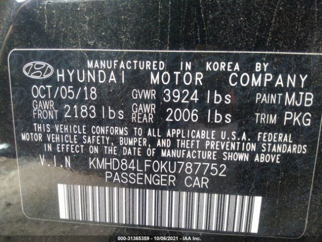 Photo 8 VIN: KMHD84LF0KU787752 - HYUNDAI ELANTRA 